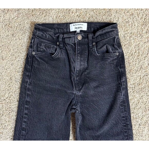 Reformation Jeans Womens Charcoal Black Cynthia High Rise Straight Classic Sz 24 - Picture 2 of 8